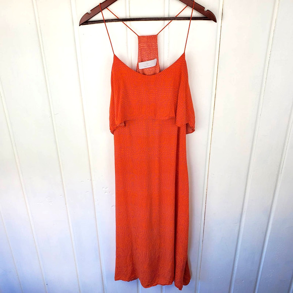 Thakoon Addition Women's 4 Racer Back Orange Print Rayon Spaghetti Strap Dress - Picture 1 of 13